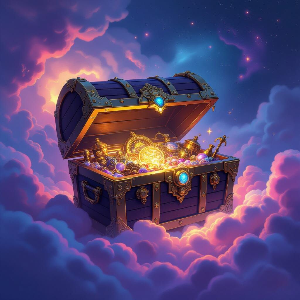 Cosmic Treasure Chest with Steampunk Clockwork & Magic