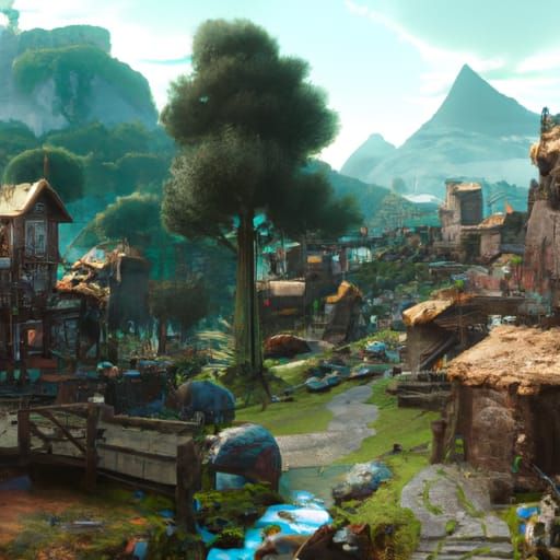 1530s Village Outside a Mountain in Detailed Matte Painting