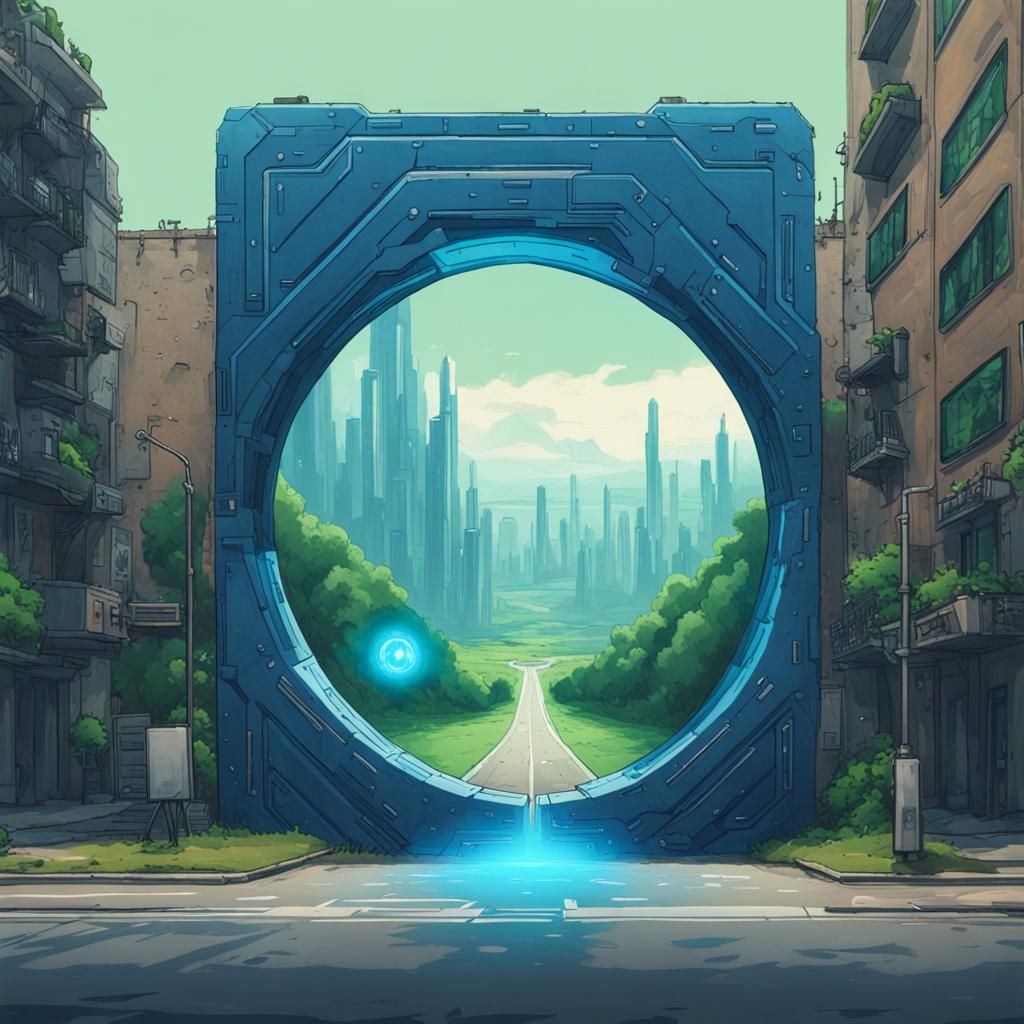 Giant blue portal in the middle of the street