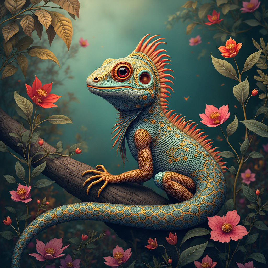Ornate Chameleon in Lush Bohemian Setting