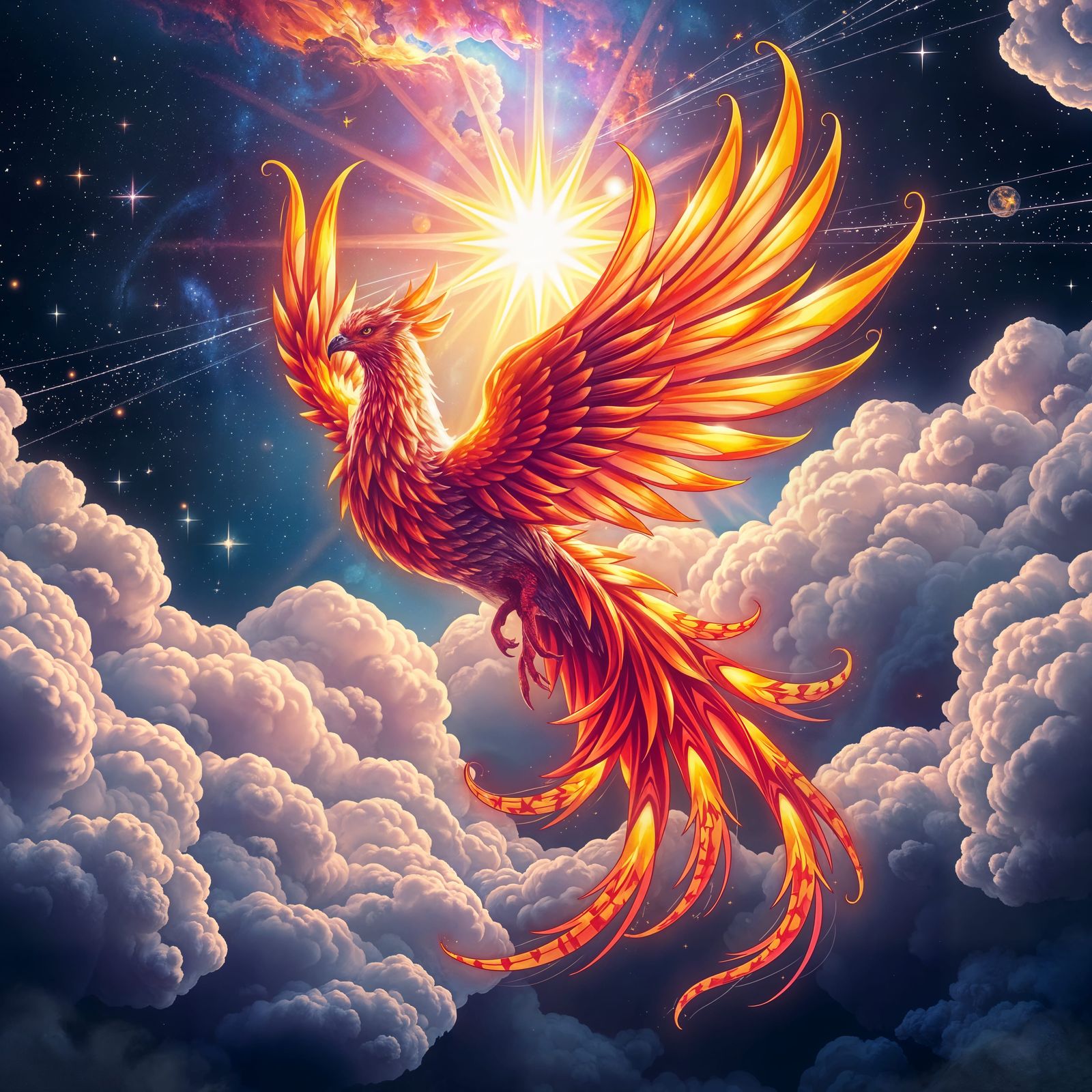 Iridescent Star Phoenix Soaring Through the Cosmos