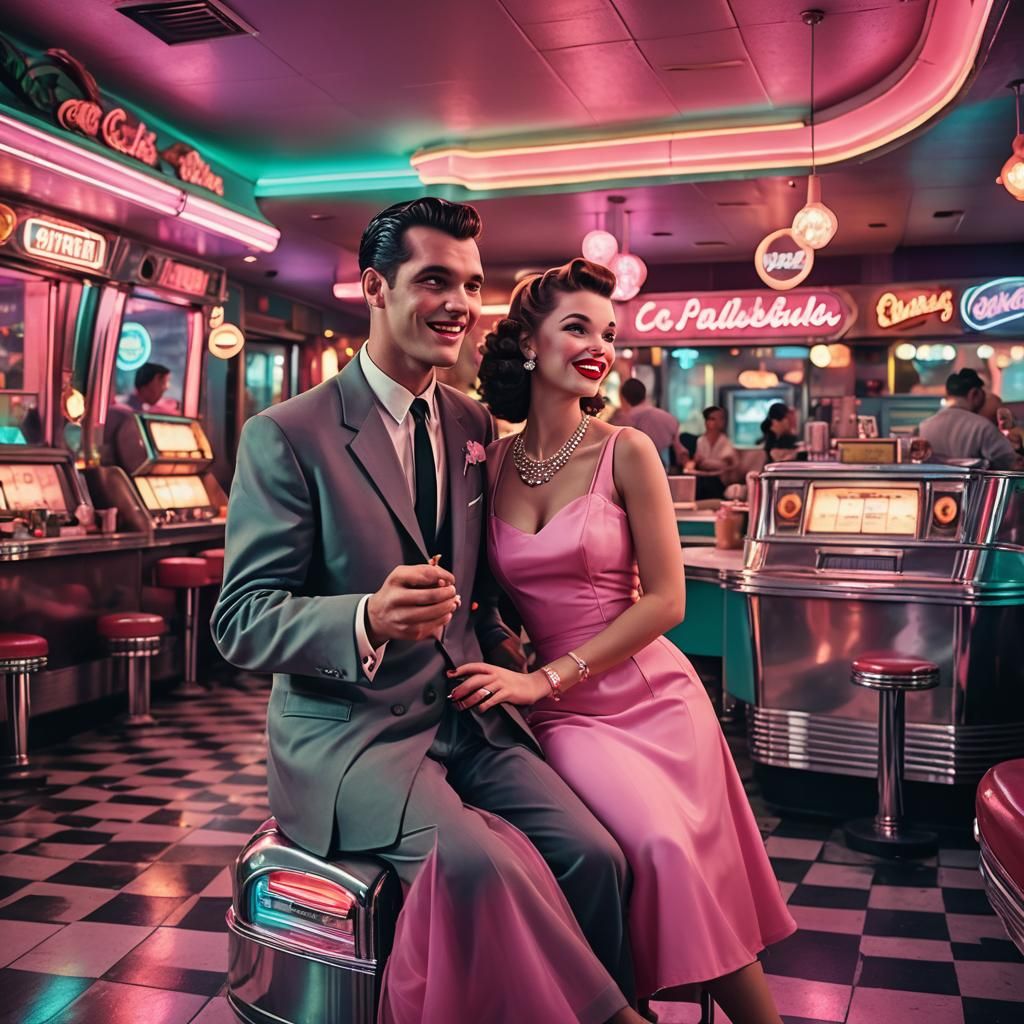 1950s Diner: Couple Dancing in Neon Lights