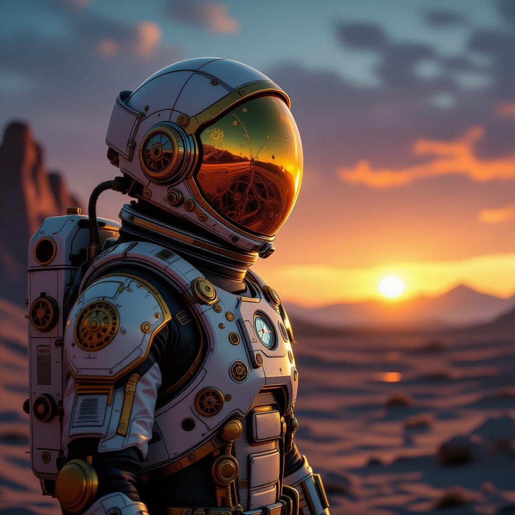 Astronaut Exploring Alien Planet in Vintage Sci-Fi Style