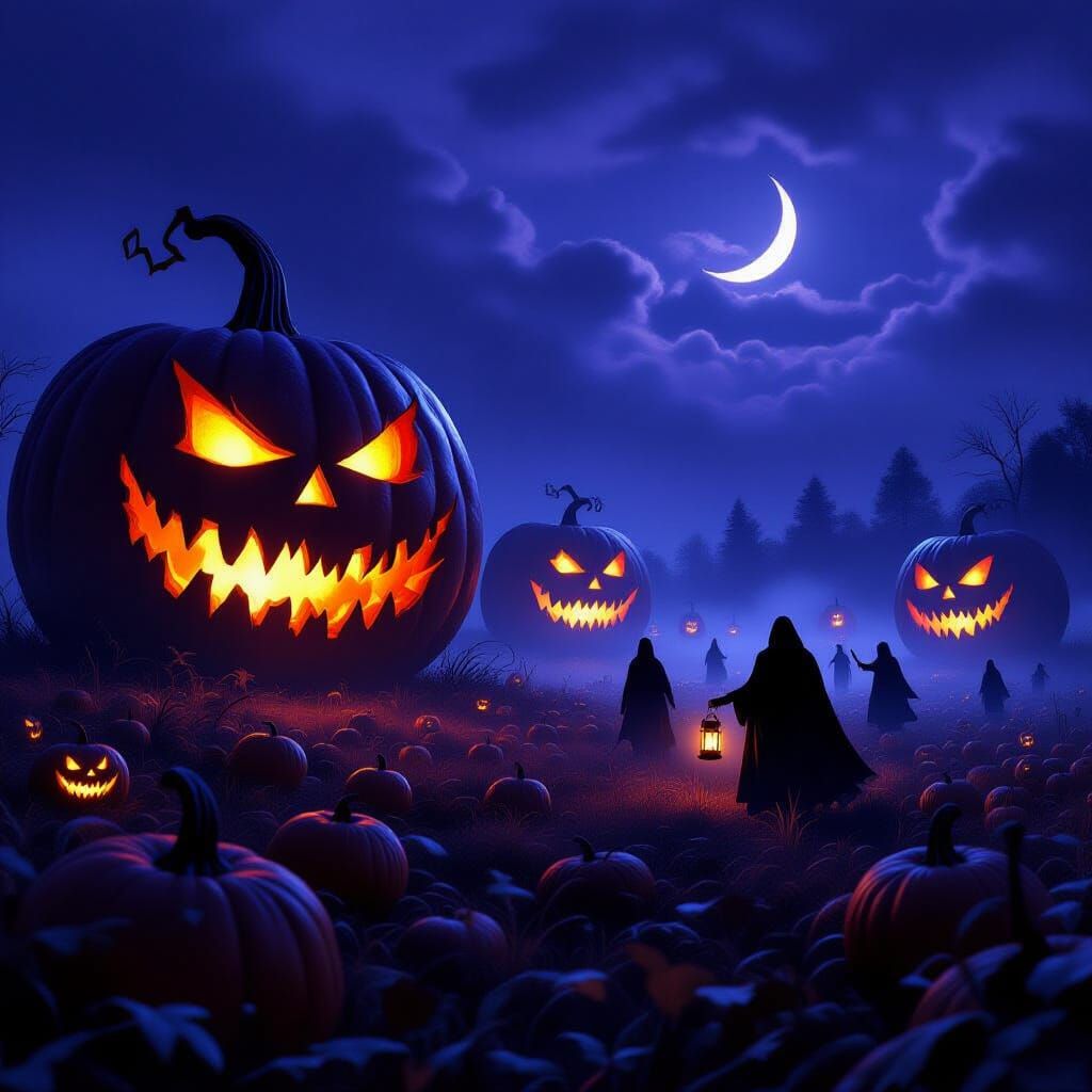 Terrifying Night Harvest Festival with Glowing Pumpkins