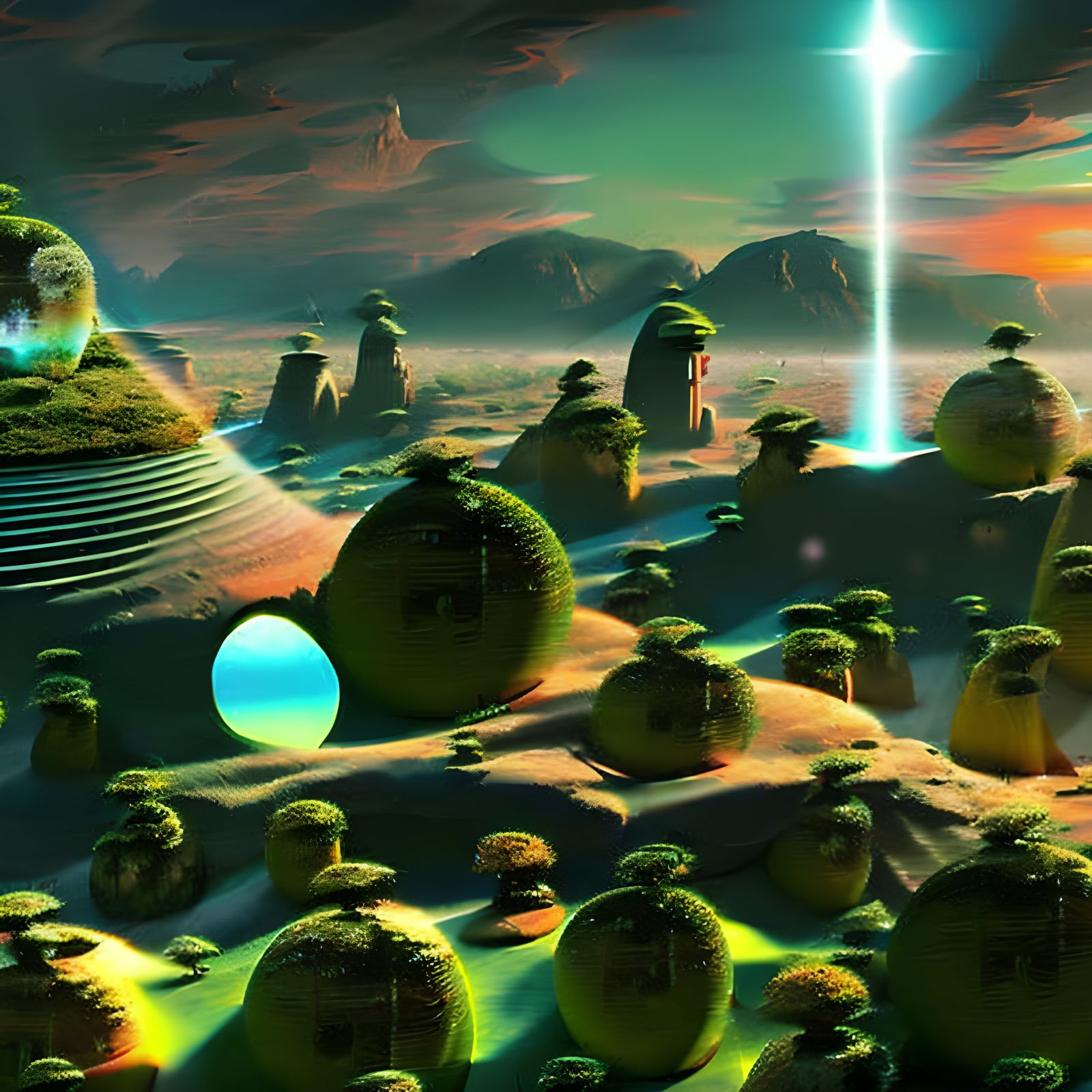 Hills of Green Spheres