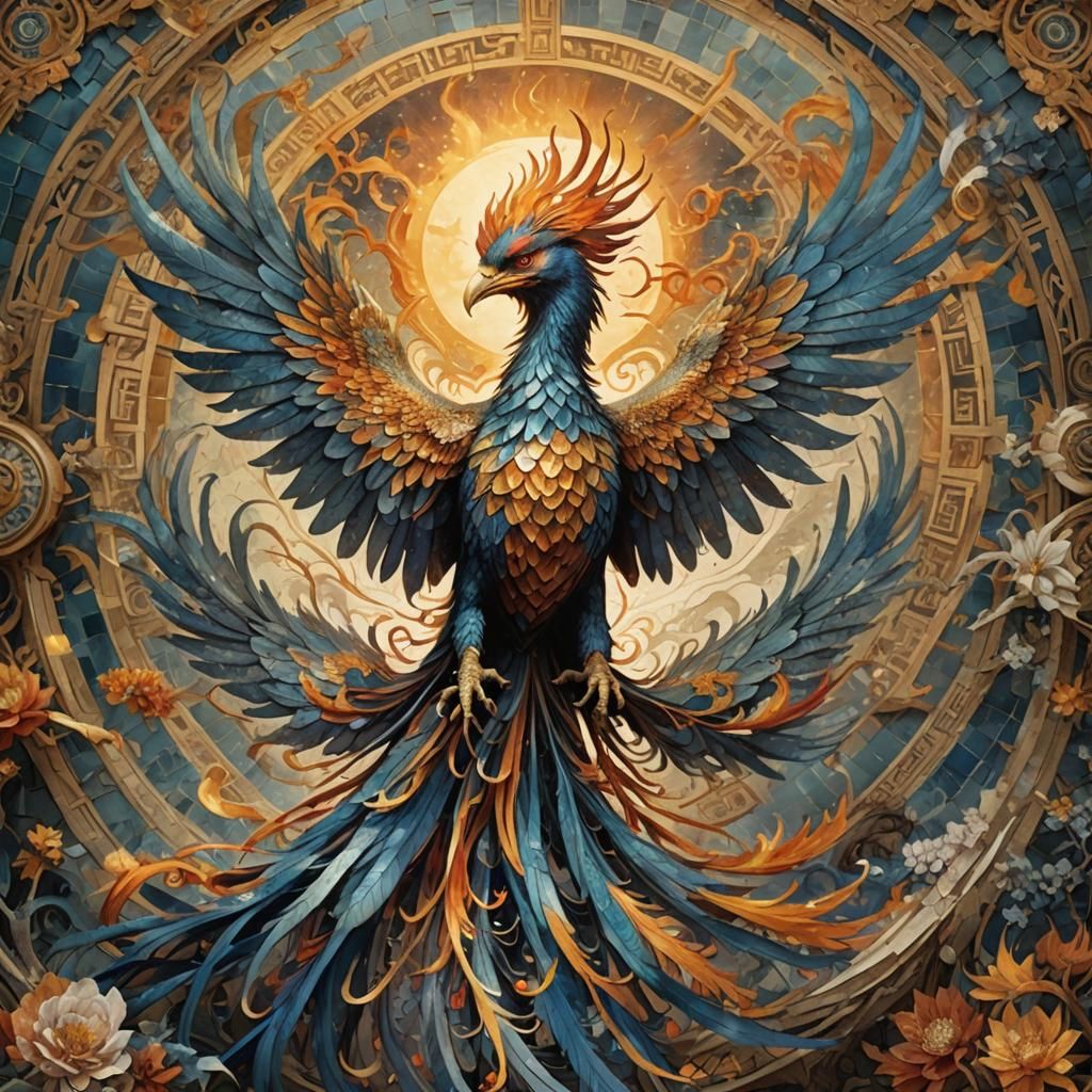 Chinese Phoenix Mosaic: Epic Digital Matte Painting