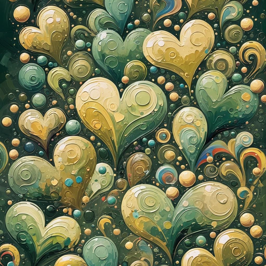 Olive Green Hearts and Rainbows Street Art