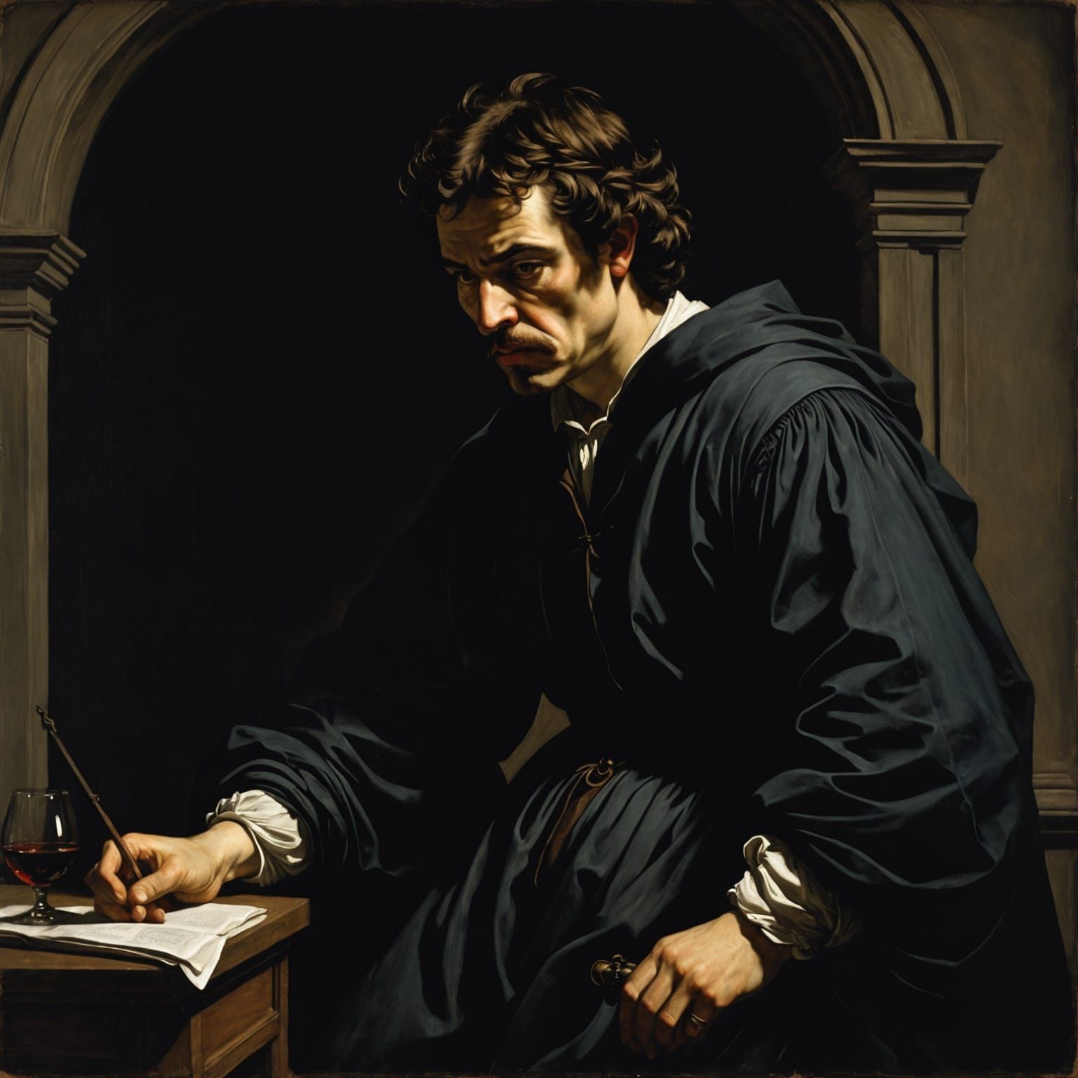 Grimdark Scene in Caravaggio Style