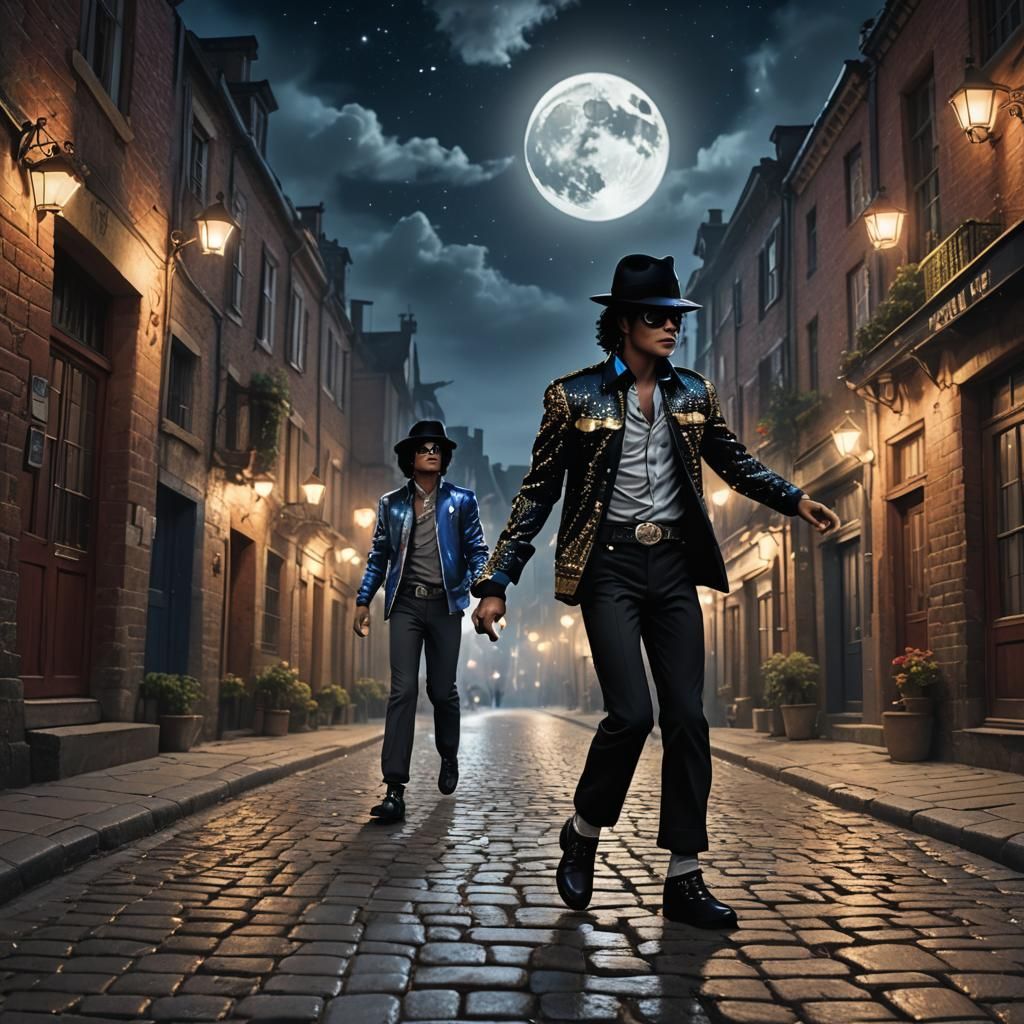 Michael Jackson Moonwalks in Cobbled Street: Matte Painting
