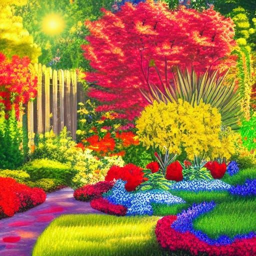 Radiant Garden with Sunbeams