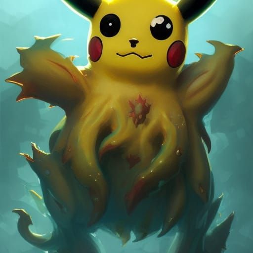 Pikachu Cthulhu Portrait in Hyperdetailed Style