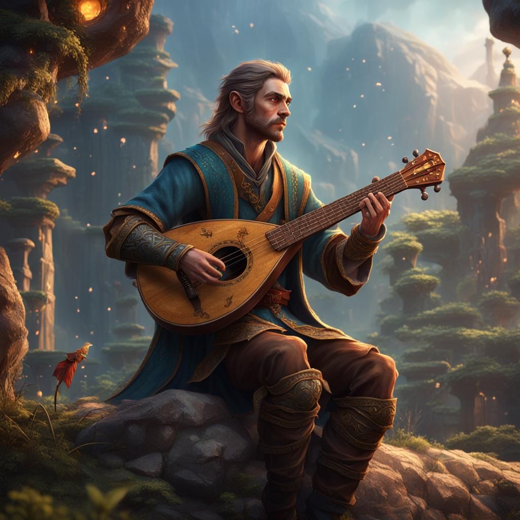 Enchanting Half-Elf Bard with Lute: Fantasy Art