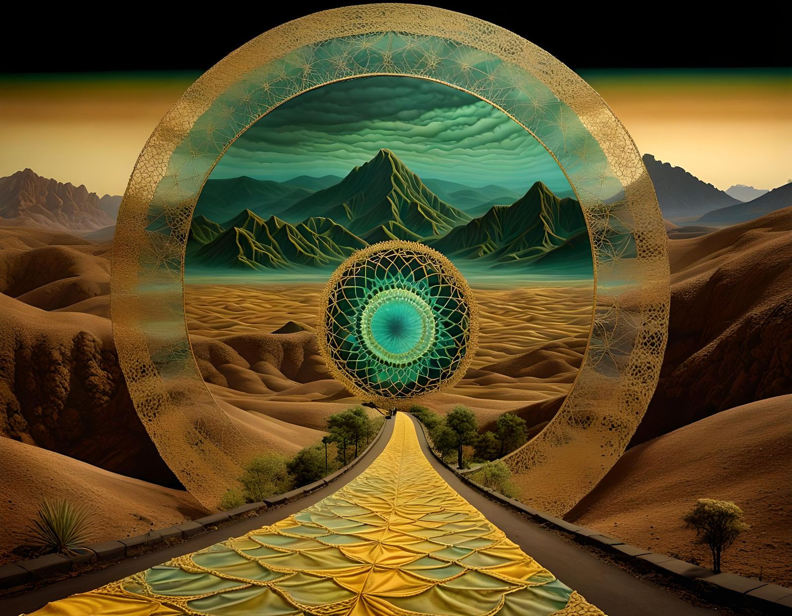 Intricate Terraformed Landscape with Gold Leaf Highlights