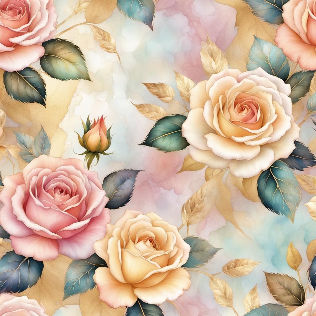 Enamel Roses with Watercolor Background