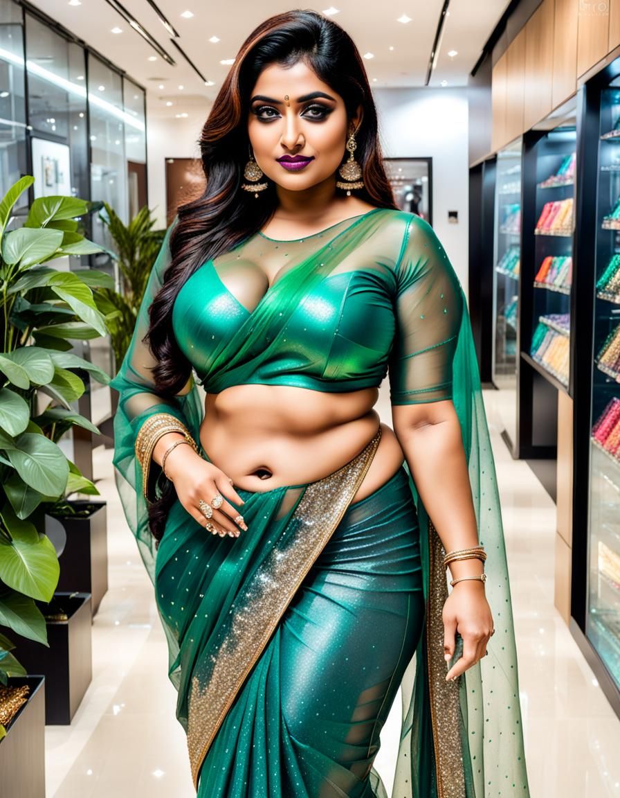 Indian Girl in Glitter Saree: Curvy Digital Art