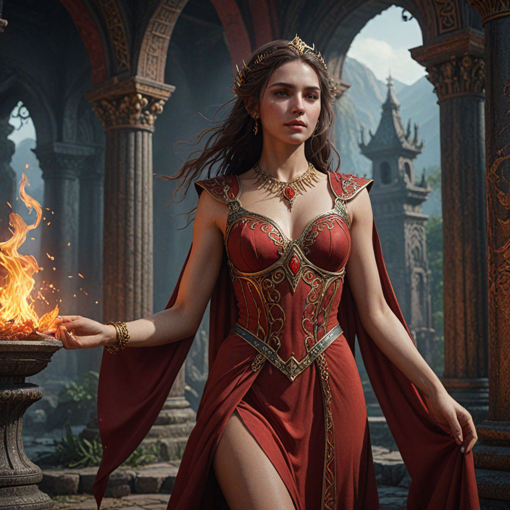 Dark Fantasy Priestess of Desire in Red Regalia