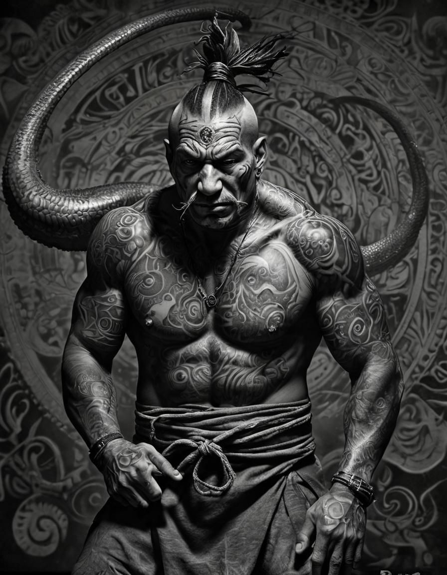 IMAX/vaporwave/charcoal drawing silver nitrate photo;
"Judo master _
(assassin:1.2). Native American (gargantuan:1.3) cr...