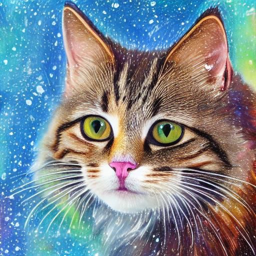 Kawaii Cat in Winter, Airbrush Style Digital Art