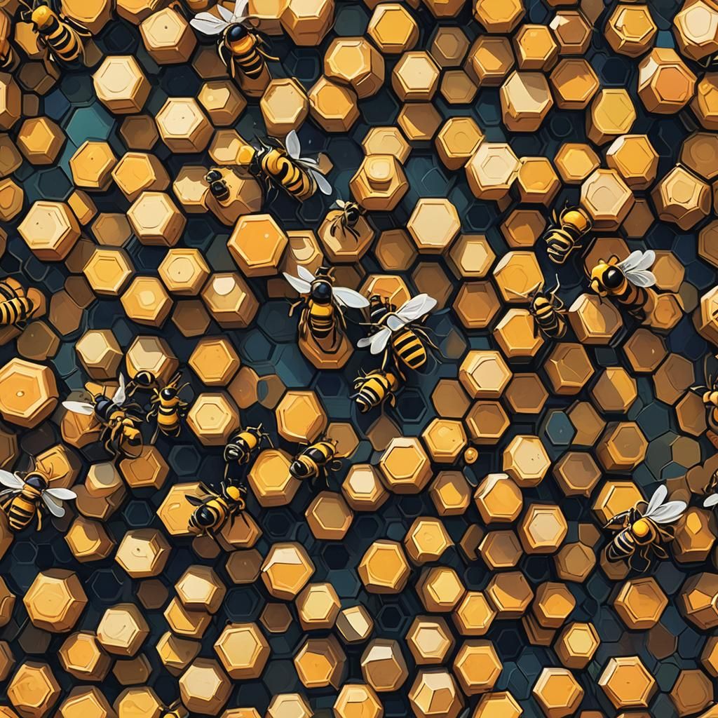 Cubist Bee Hive: Geometric Fauvism in Art Deco Style