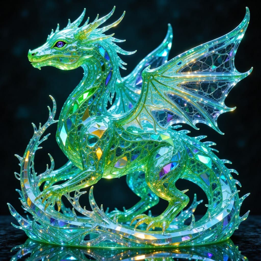 Mythical Gem-Glass Creature in Neo-Impressionist Style