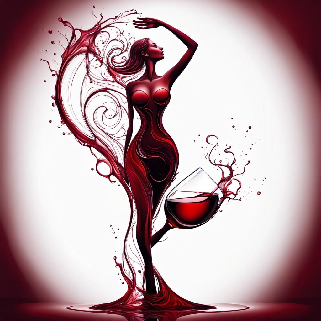 Abstract Red Wine Woman Body Outline Splash Art