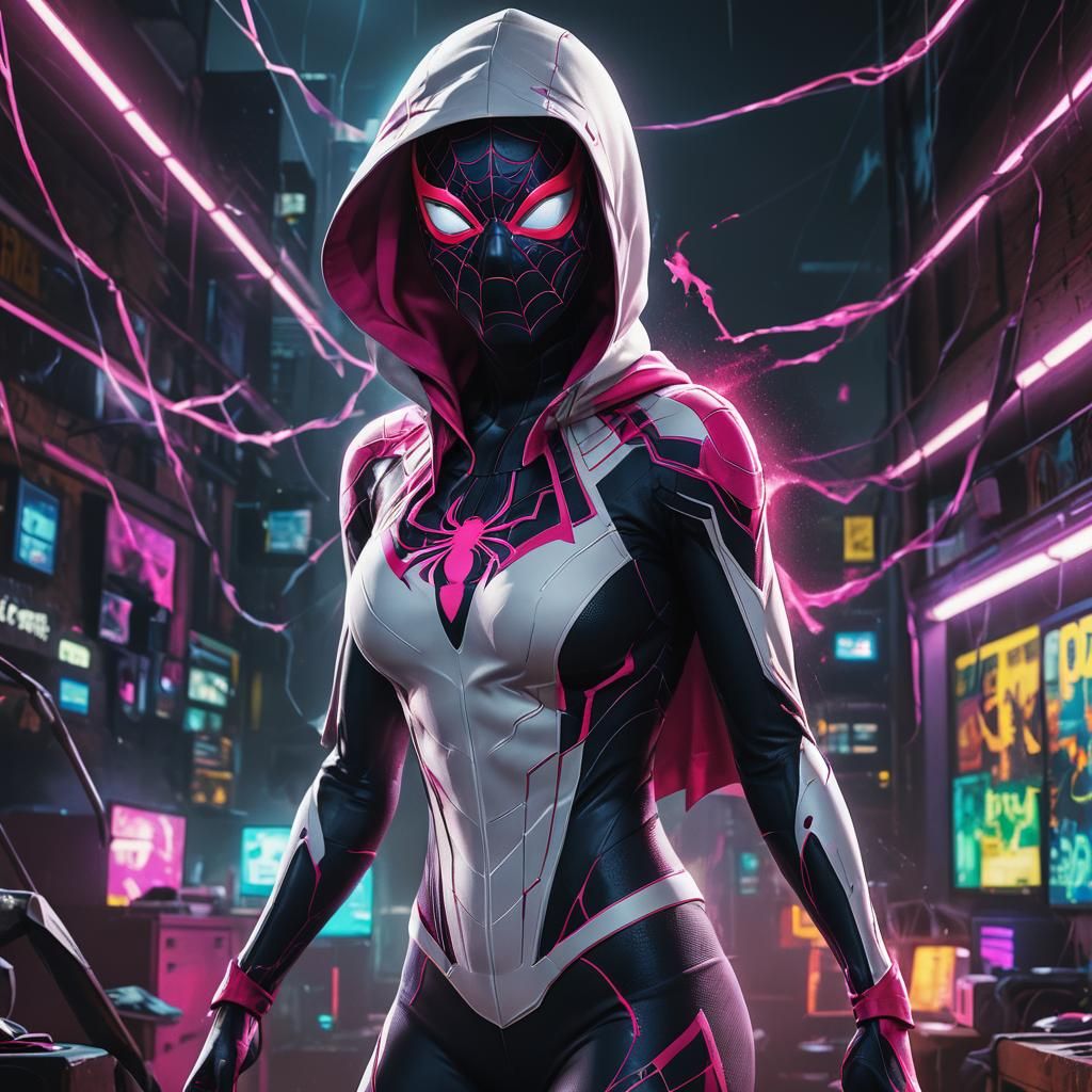 Spider-Gwen in Room, Hood Up, as Digital Art