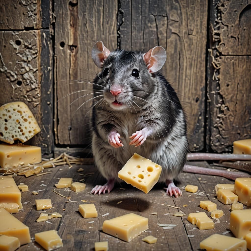 Cute Rat Eating Cheese in Hyperrealistic Detail