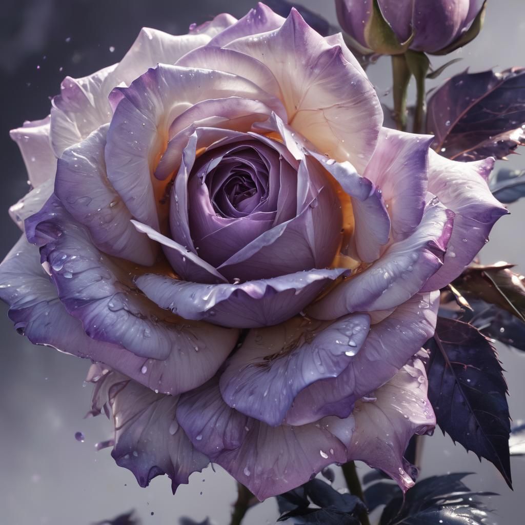 Luminescent Purple Rose with Fairy in Watercolor