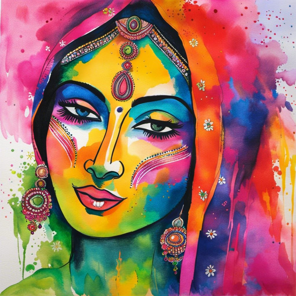 Vibrant Holi Colors: Indian Traditions in Watercolor Art