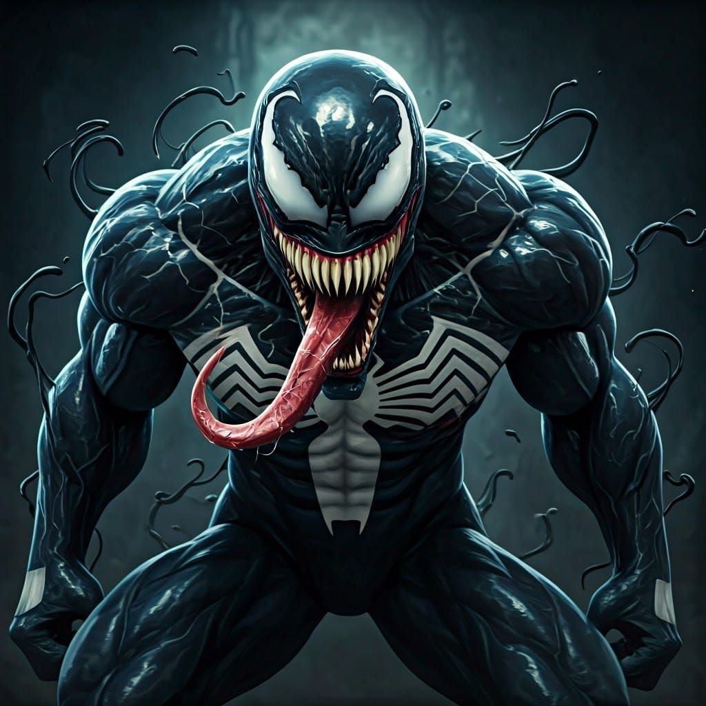 Hyperrealistic Venom in Dark Urban Landscape