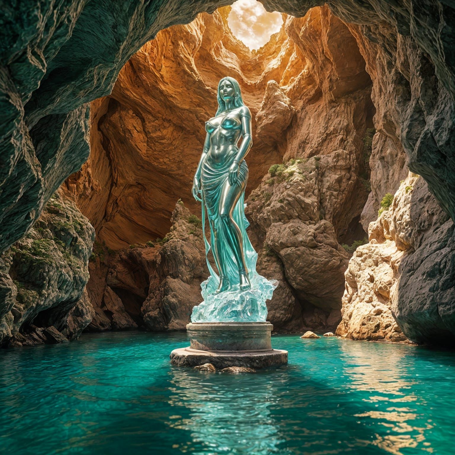 Ethereal Crystal Goddess on Mediterranean Beach
