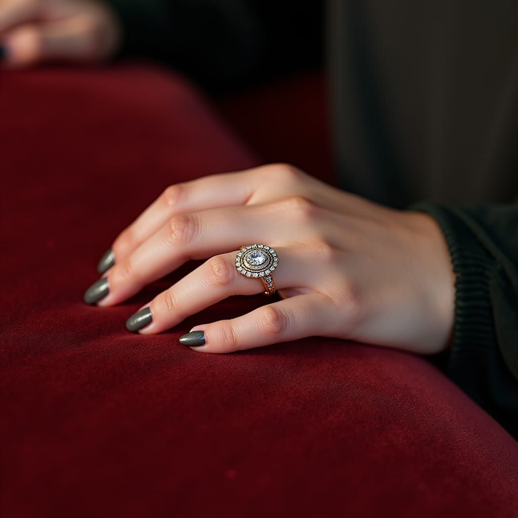 Art Deco Ring on Woman's Hand in Fantasy Style