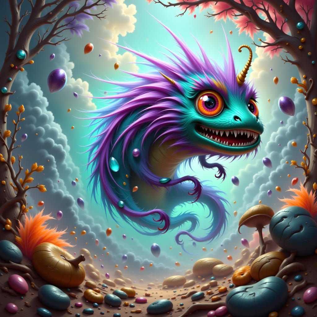 Whimsical Elemental Creature in a Tornado, Digital Art