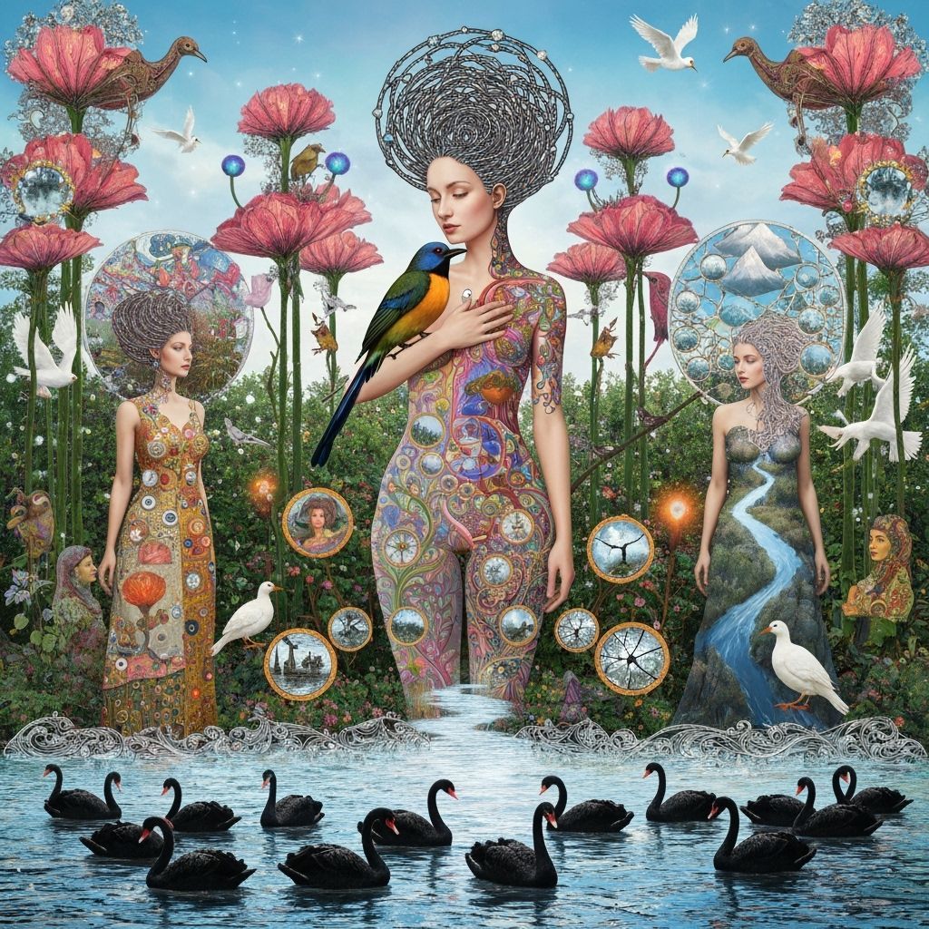 Cosmic Surreal Garden Party with Bioluminescent Flora