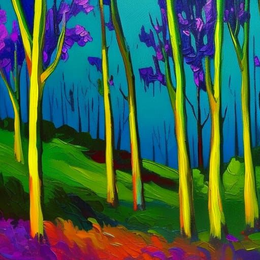 Elven Hut Under Lantern Light: Neo-Impressionist Oil Paintin...