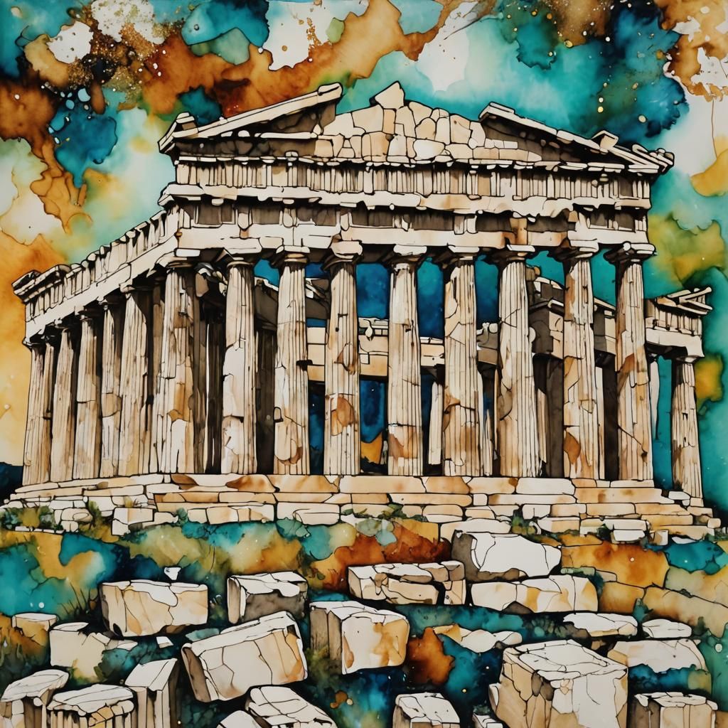 Parthenon in Athens: Alcohol Ink Painting