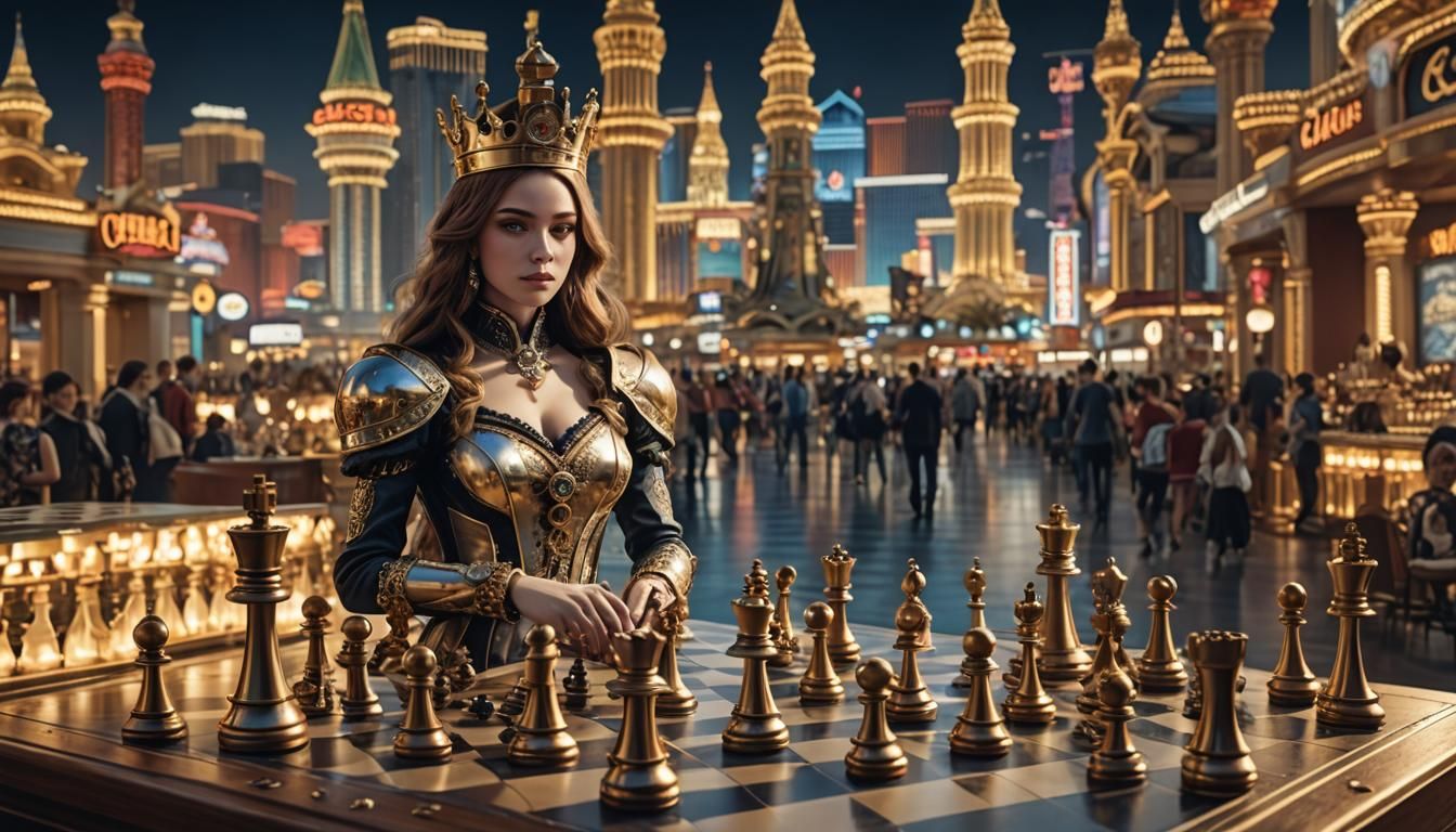 Clockwork Chess Queen in Las Vegas: Cinematic 4K