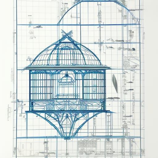 Detailed Blueprint of a Birdcage Design