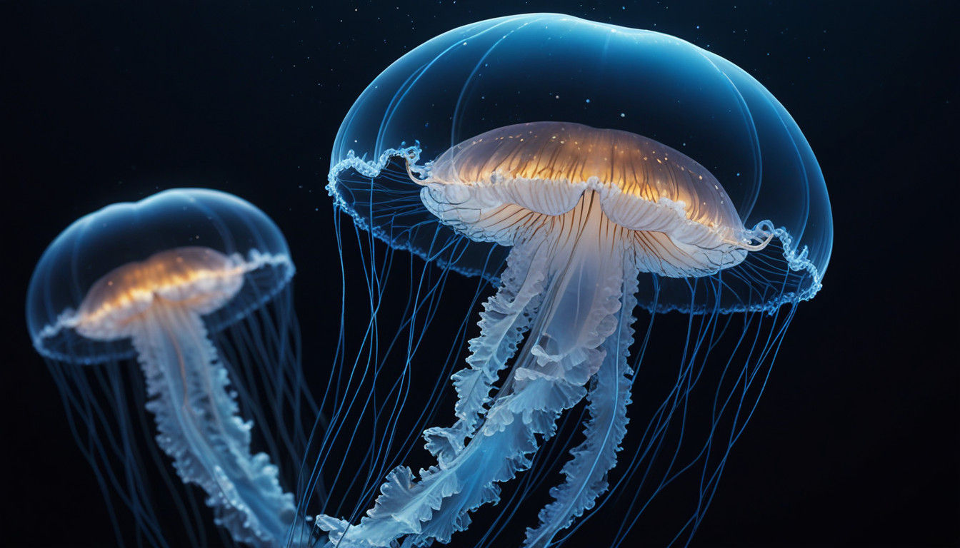 Ethereal Jellyfish in Whimsical Bioluminescent Bloom