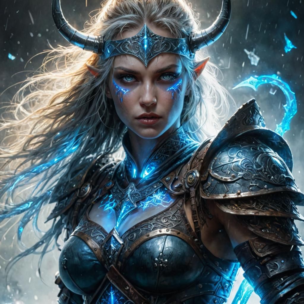Viking Warrior Woman with Glowing Runes, Hyperrealistic