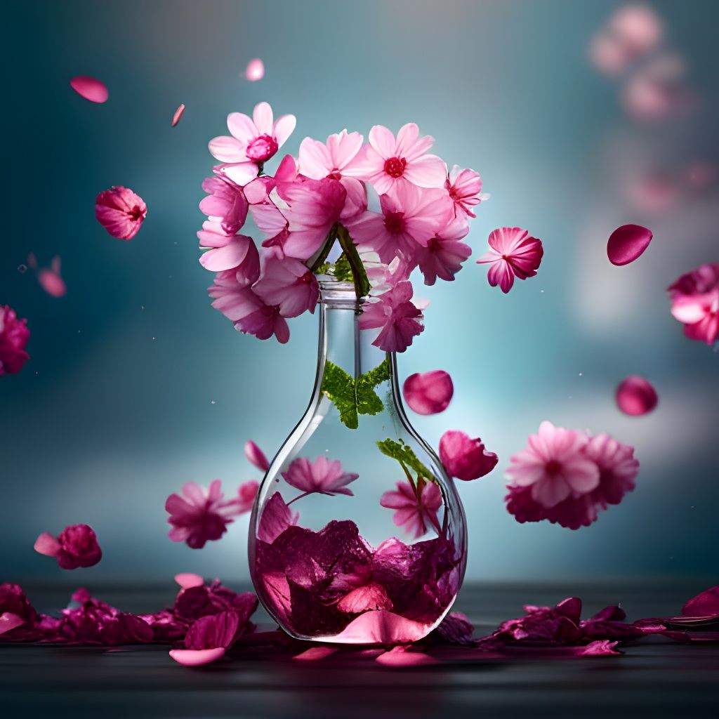 Cherry Blossom Tree Spilling from Glass Bottle