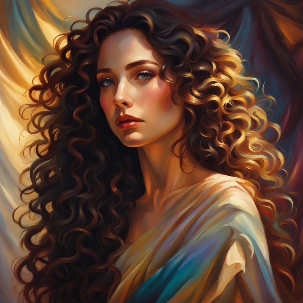 Beautiful Woman with Dark Curls in Fantasy Art