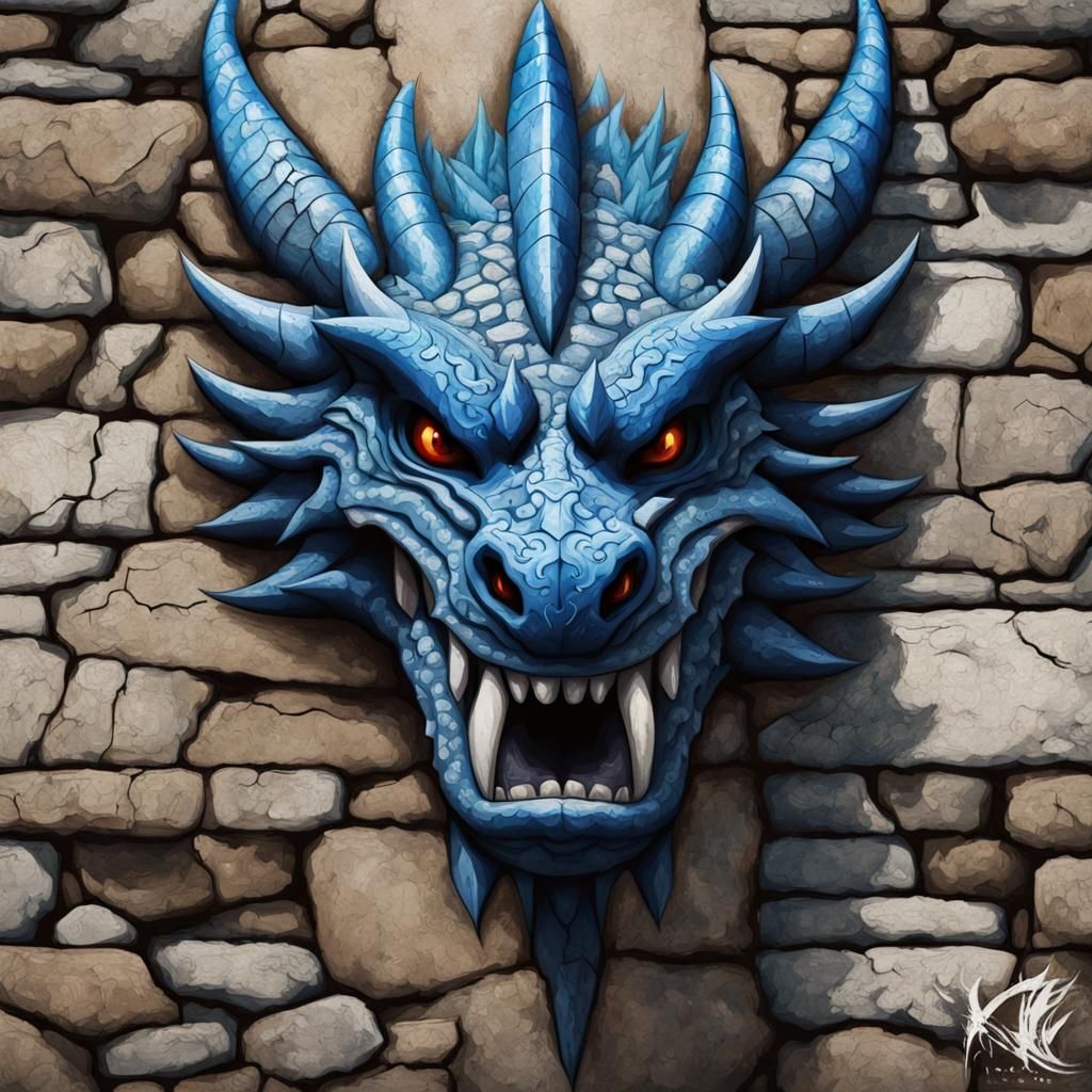 Blue Dragon Graffiti Art with Tribal Elements