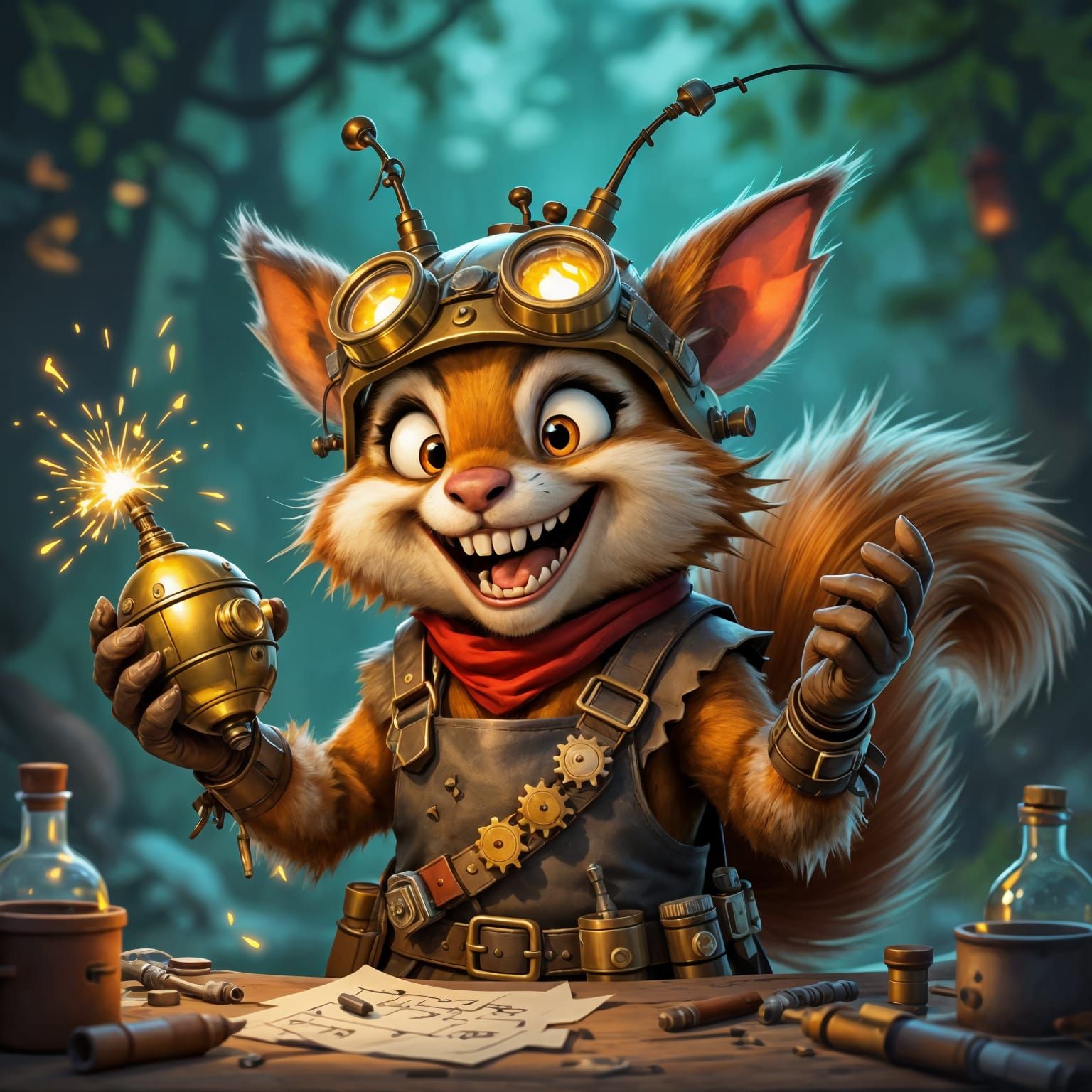Steampunk Squirrel Inventor Illustration