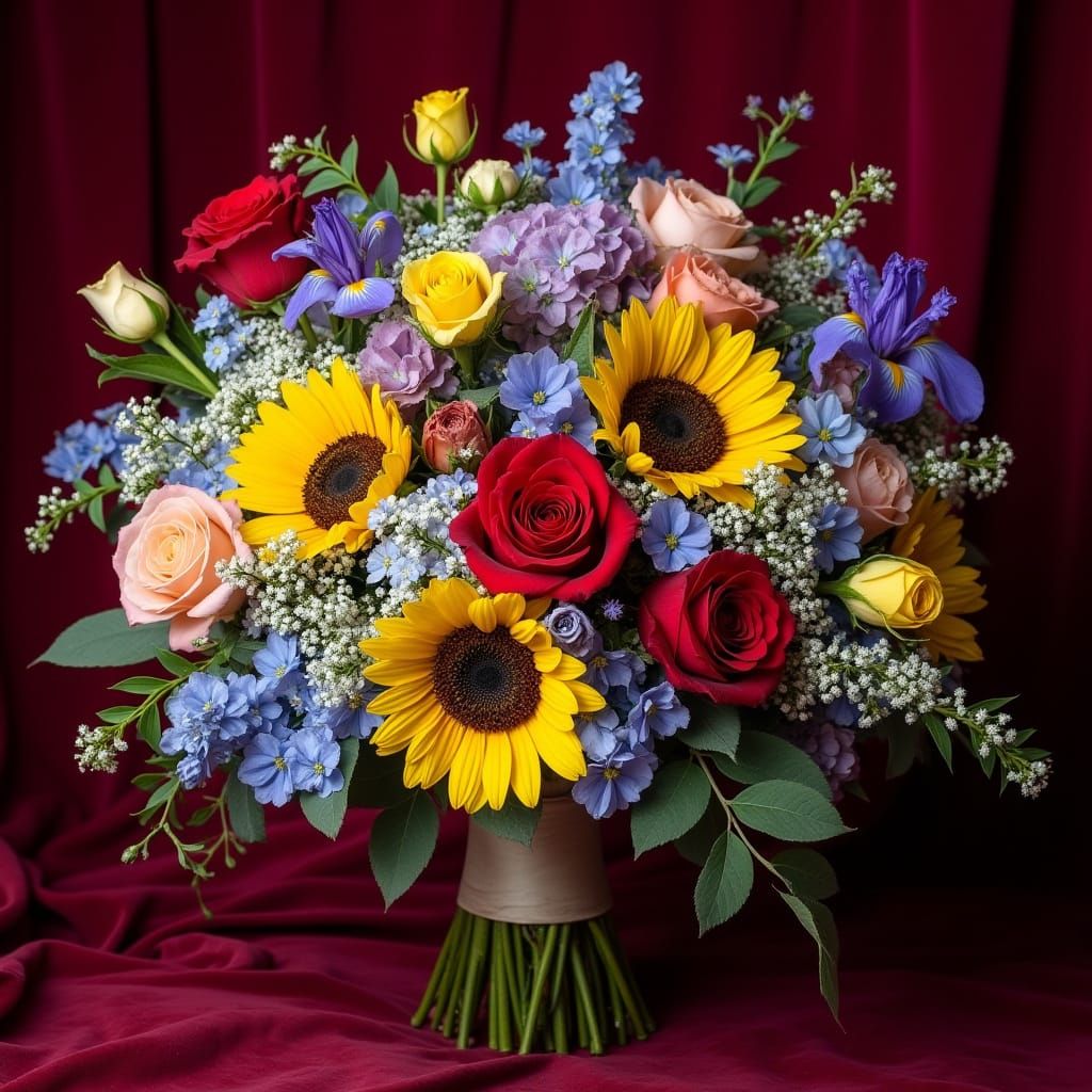 Vibrant Wedding Bouquet in Impressionist Style