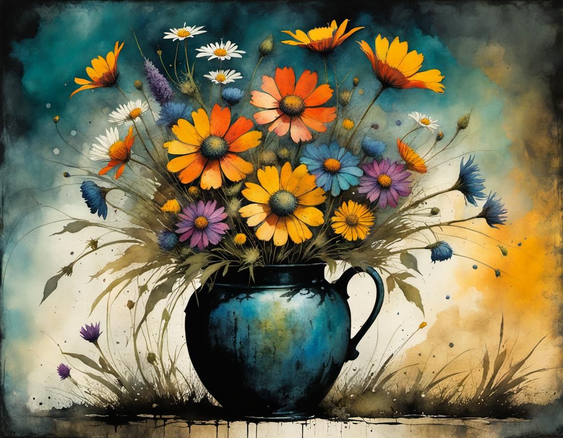 Extravagant Wildflower Bouquet in Watercolor Style