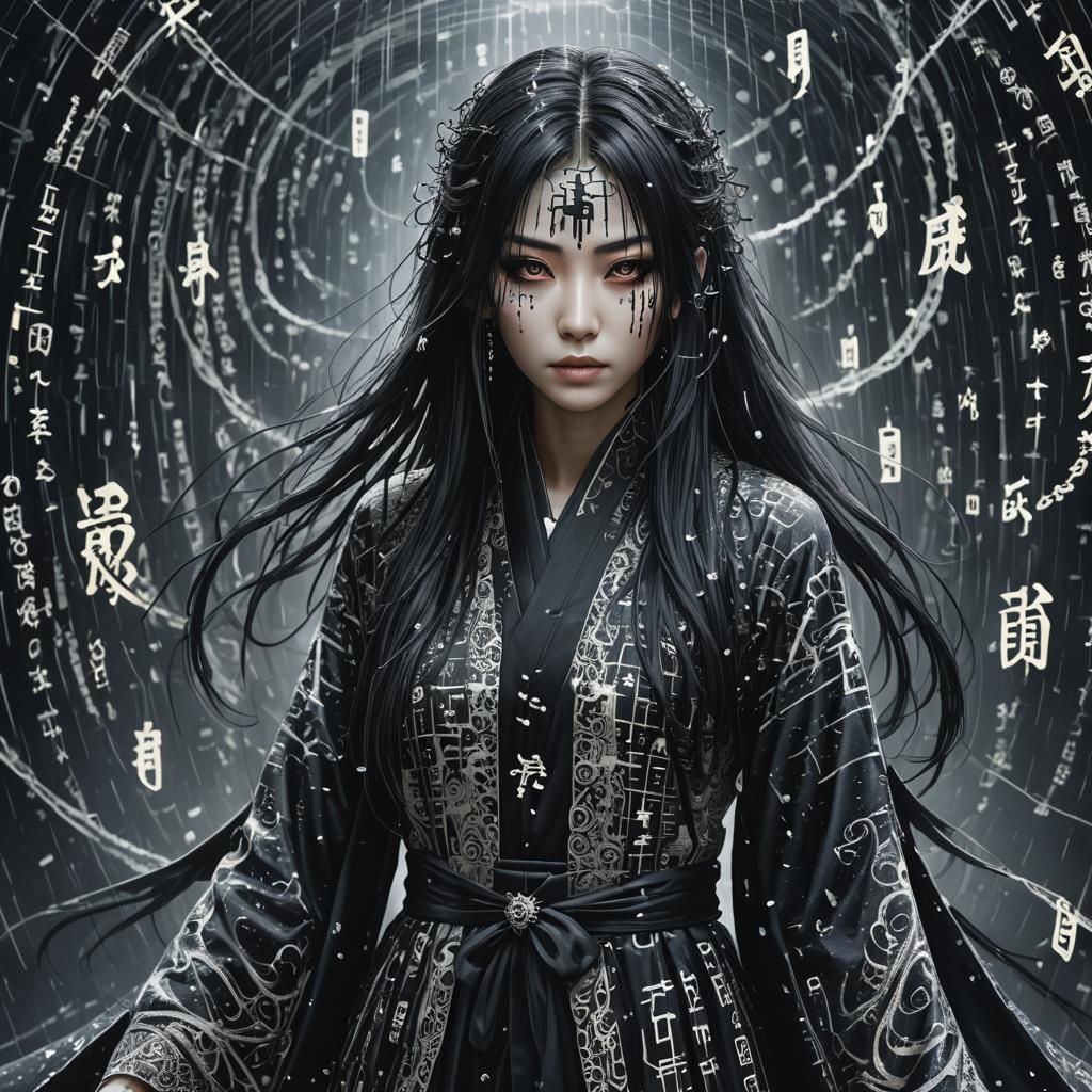 Macabre Shinigami Made of Matrix Code in Gothic Style