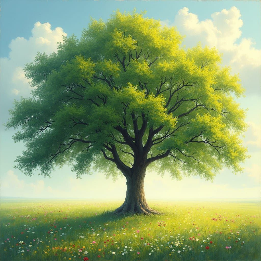 Majestic Spring Tree in Soft Impressionist Light