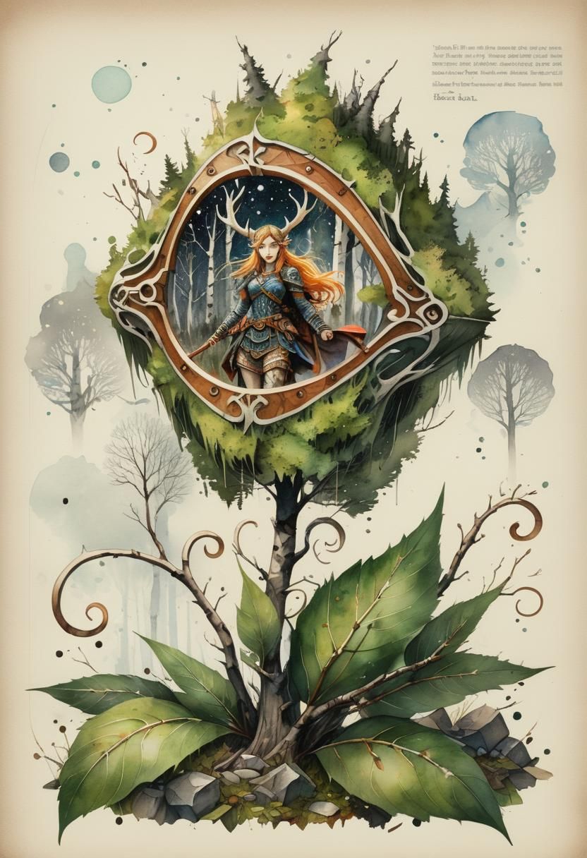 Norse Giantess Silhouette in a Fantasy World of Birch Trees