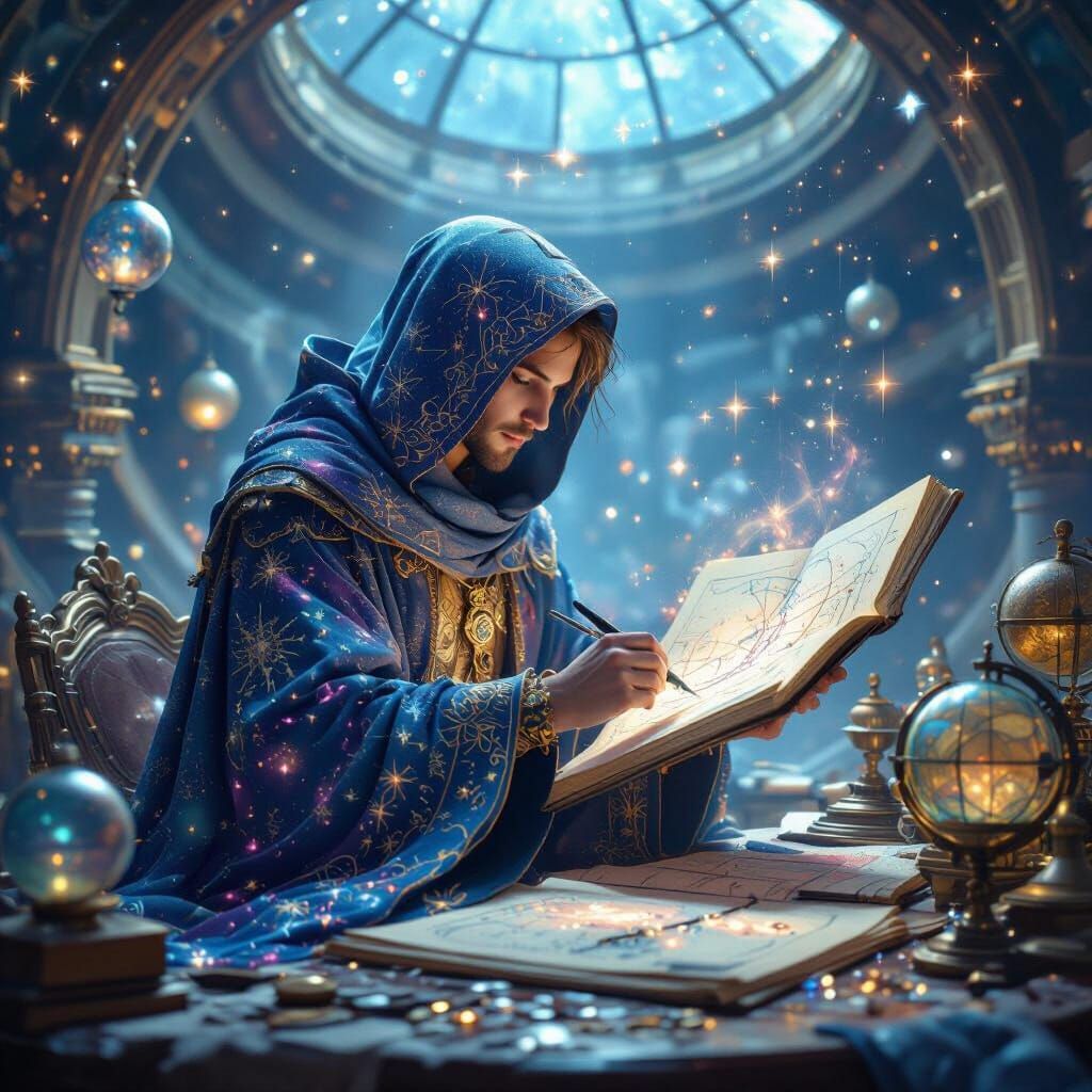 Celestial Cartographer Charting Constellations in Magical Re...
